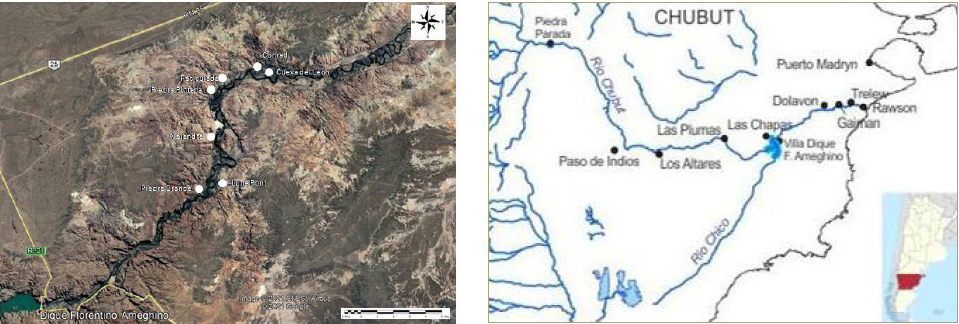Ubicación del área de estudio en la localidad Las Chapas y de los sitiosarqueológicos y localidades mencionados en este trabajo.
